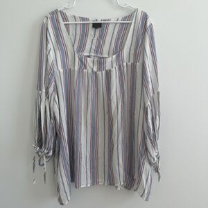 MOD Lusive Striped Peasant Blouse Square Neckline Boho Beachy Rayon Sz 2X